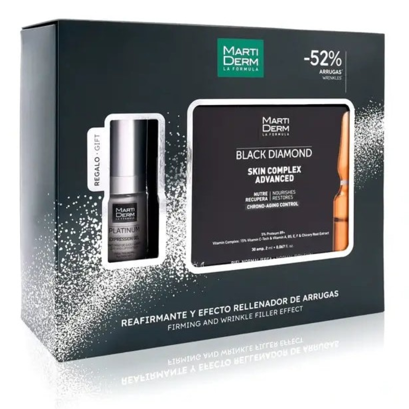 martiderm-pack-black-diamond-skin-complex-30-ampollas-expression-gel-platinum-contorno-ojos